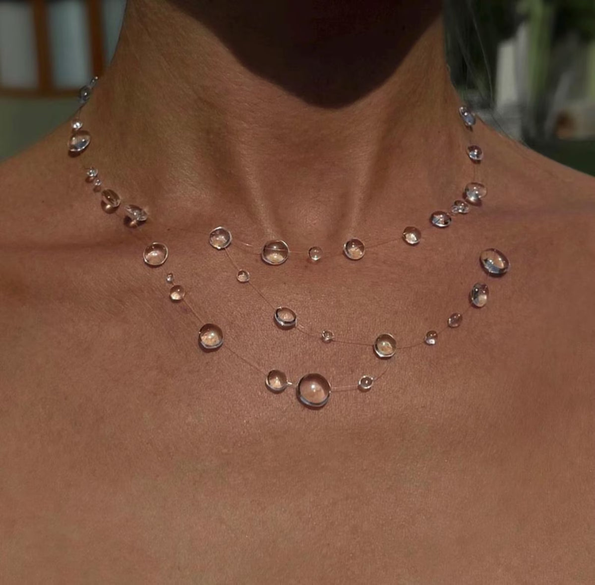 "Handmade"Enchanted Dewdrop Cascade Necklace – Delicate Crystal Rainfall Layered Necklace