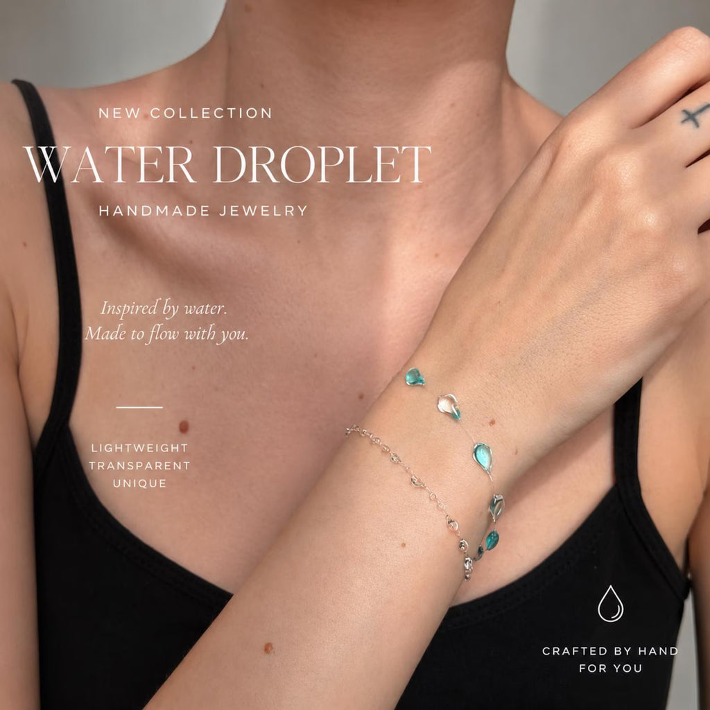 "Handmade"Aqua Crystal Dewdrop Bracelet – Delicate Blue & Clear Beaded Charm Bracelet