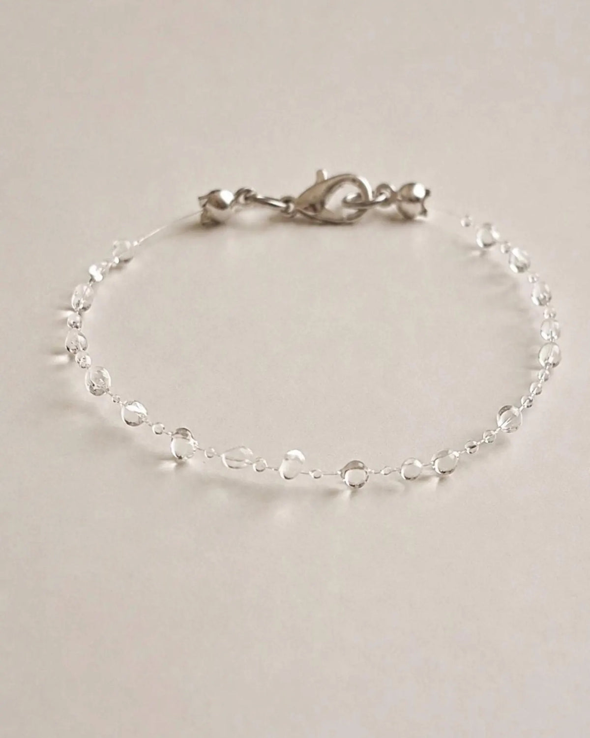 "Handmade"Crystal Dewdrop Bracelet – Delicate Clear Beaded Silver-Tone Bracelet