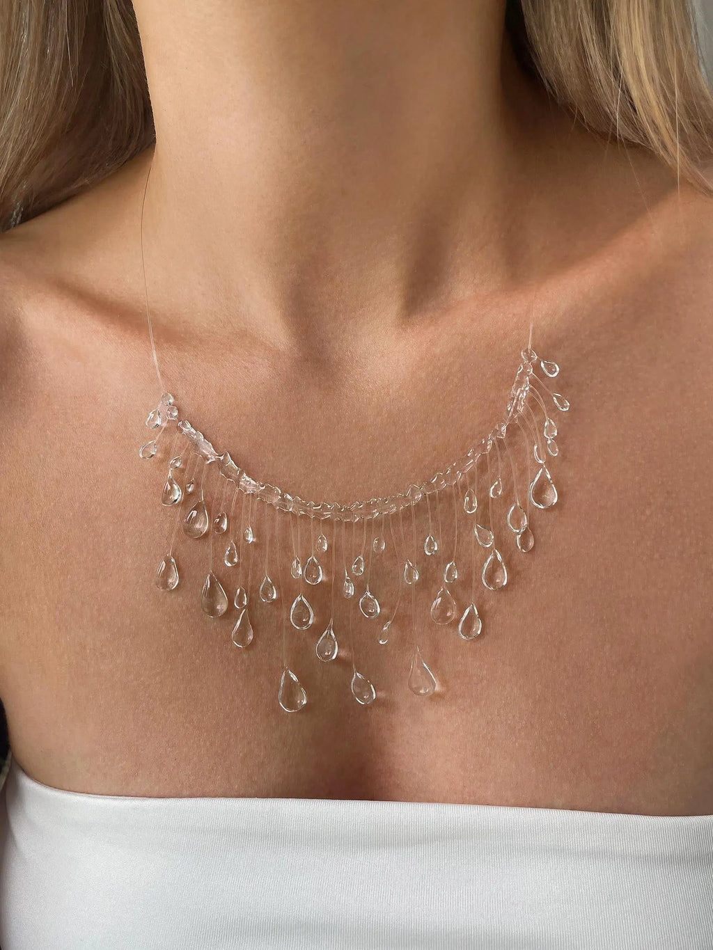"Handmade" Crystal Raindrop Statement Choker | Clear Liquid Glass Jewelry
