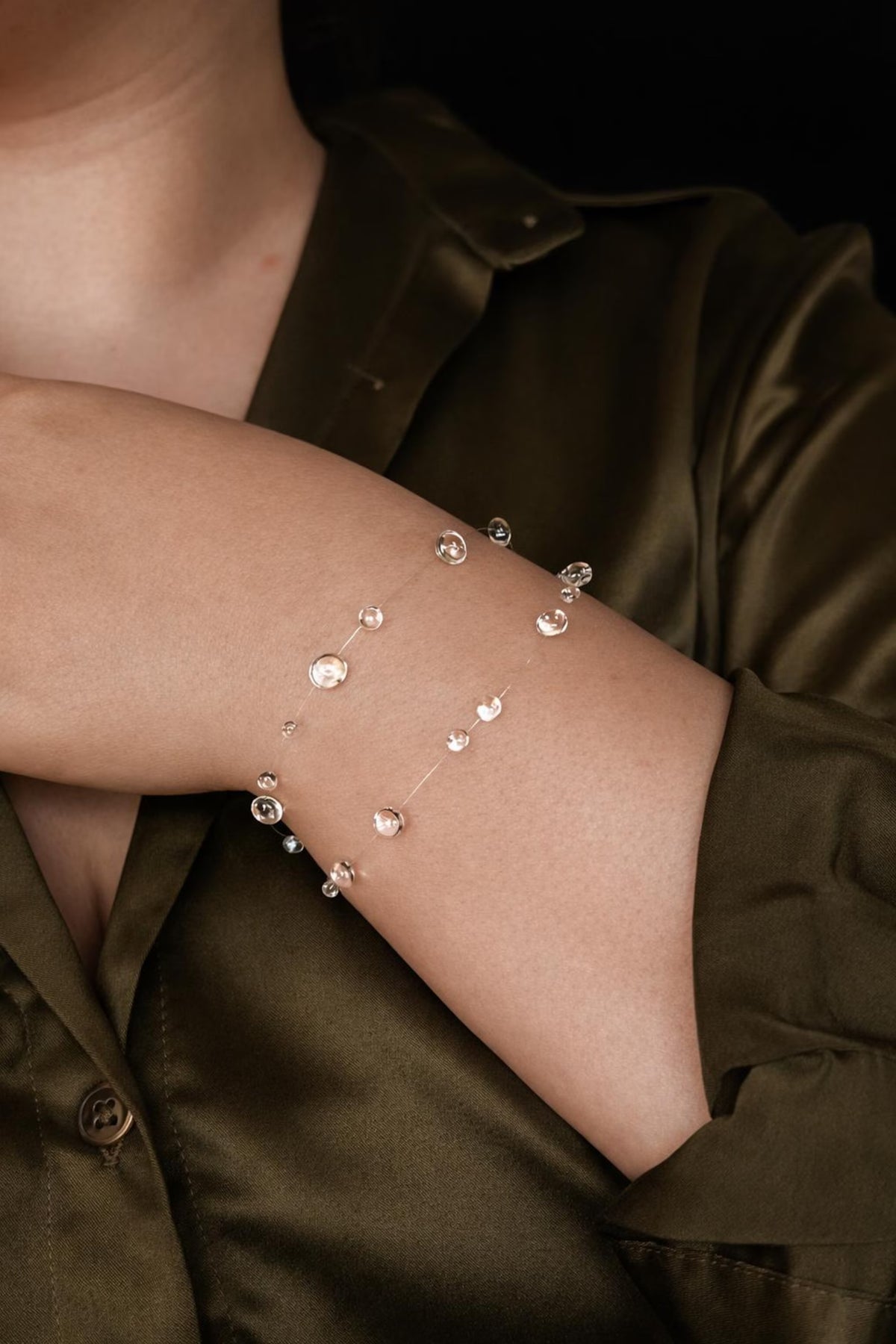 "Handmade"Crystal Raindrop Bracelet – Delicate Clear Beaded Double-Strand Bracelet