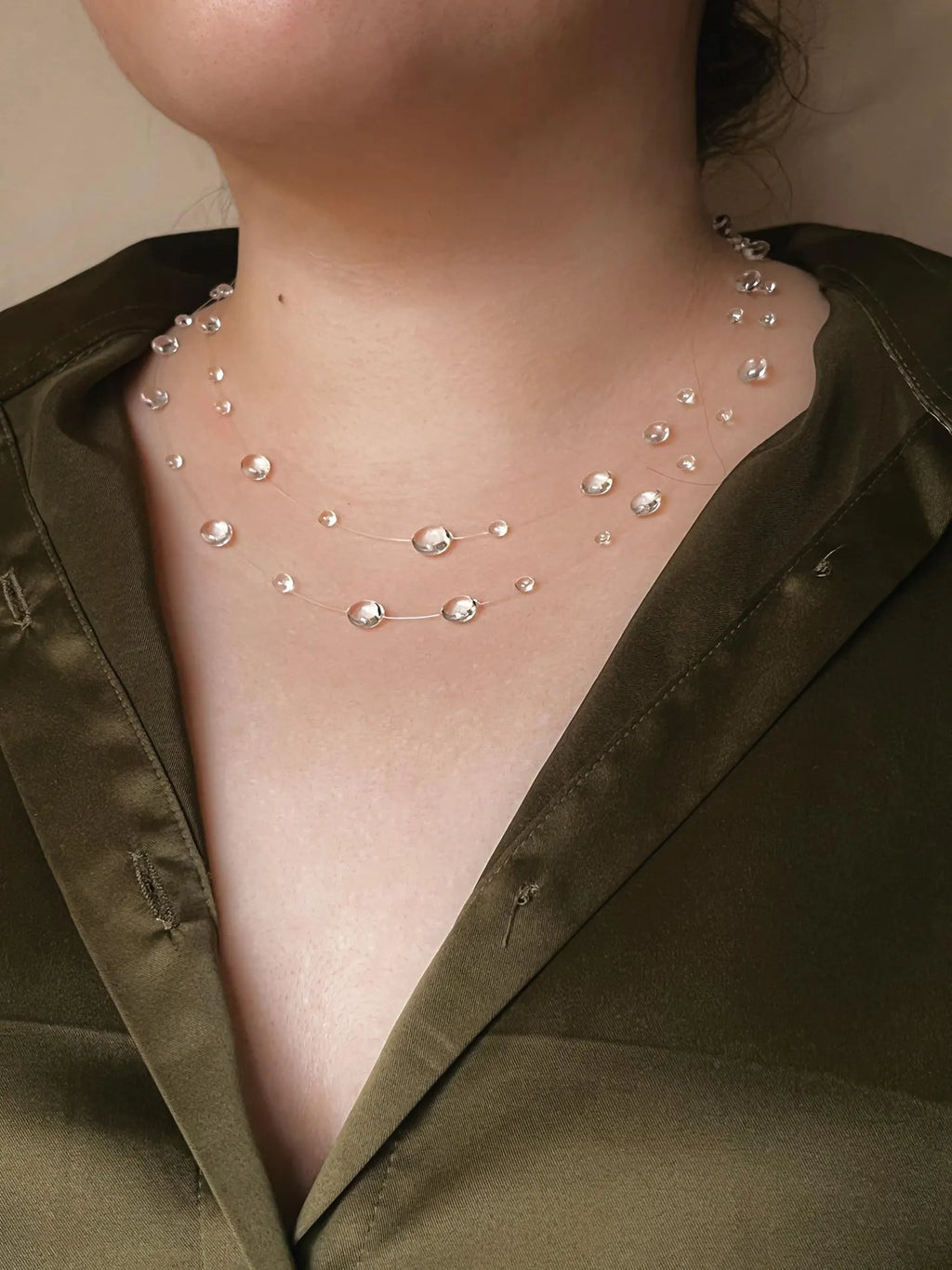 "Handmade"Crystal Dewdrop Double-Layer Necklace – Delicate Clear Raindrop Layered Necklace