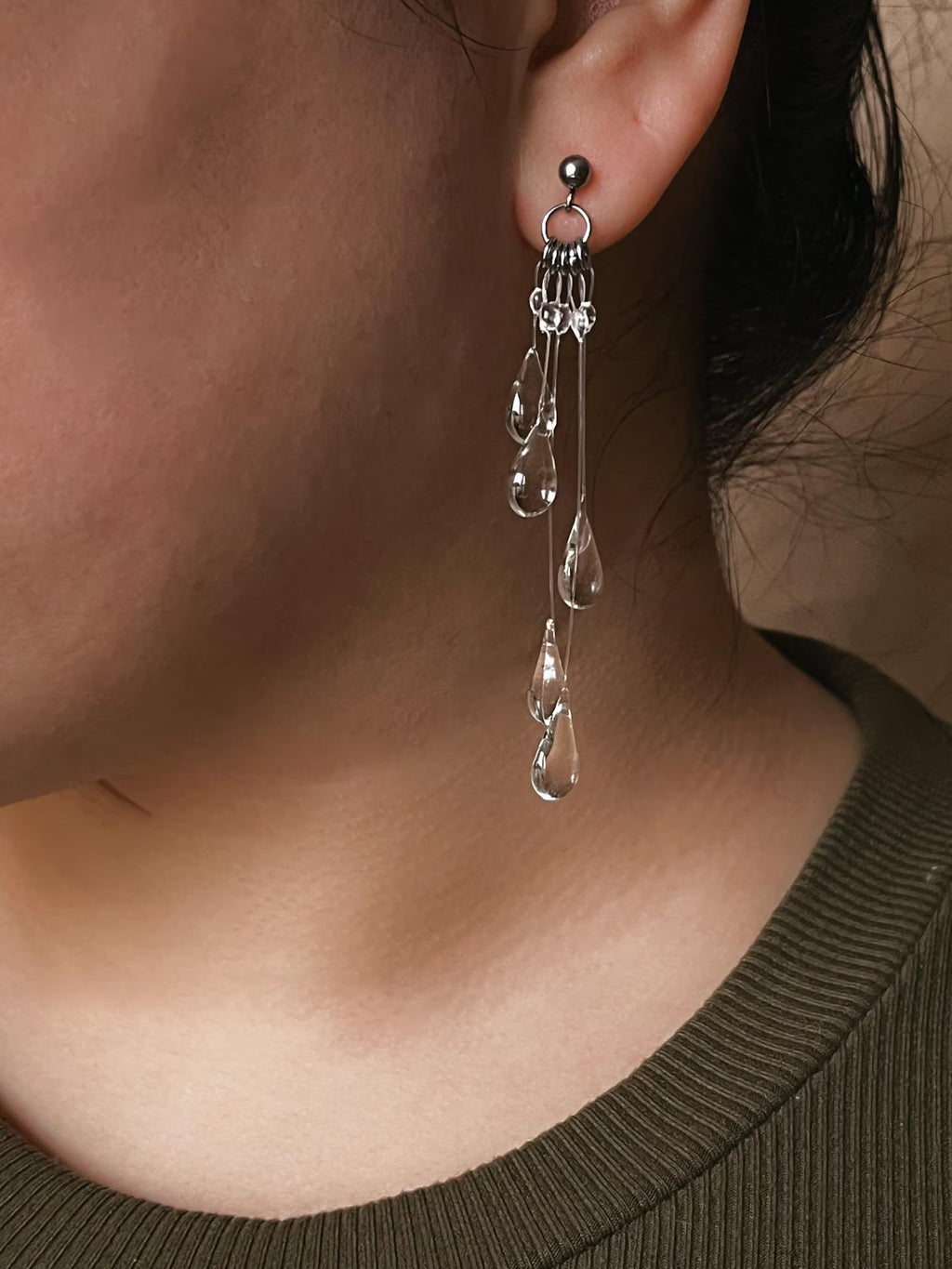 "Handmade"Celestia Cascade Teardrop Crystal Earrings