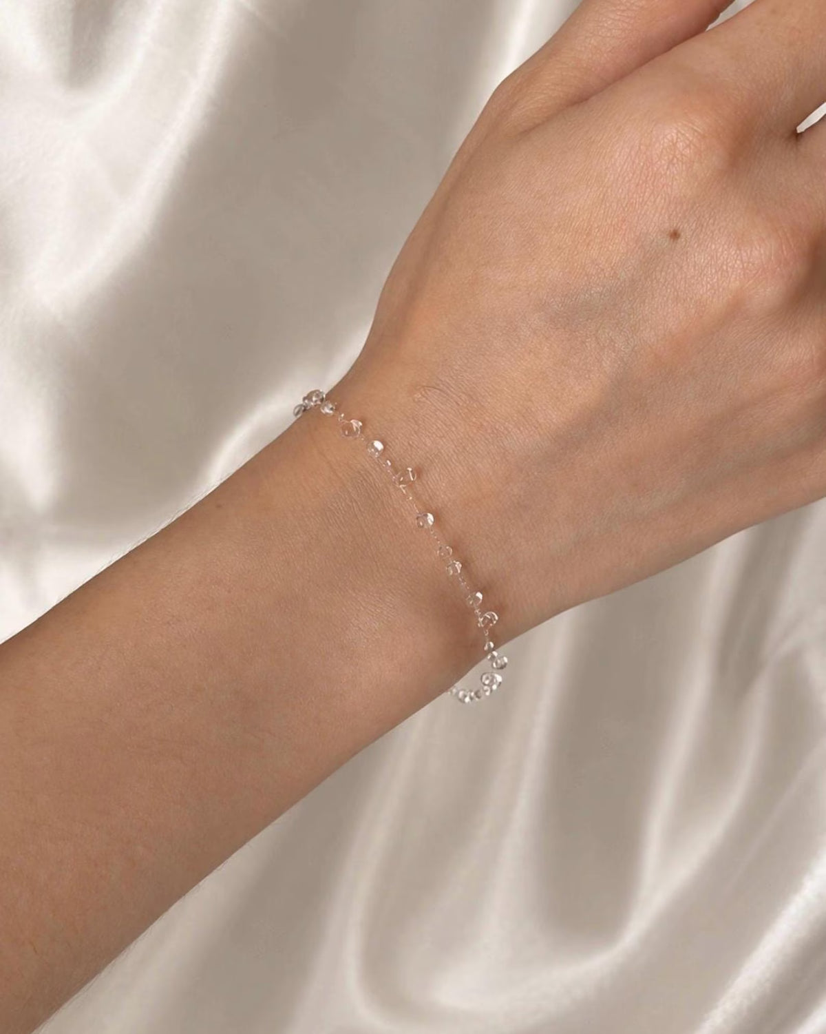 "Handmade"Crystal Dewdrop Bracelet – Delicate Clear Beaded Silver-Tone Bracelet