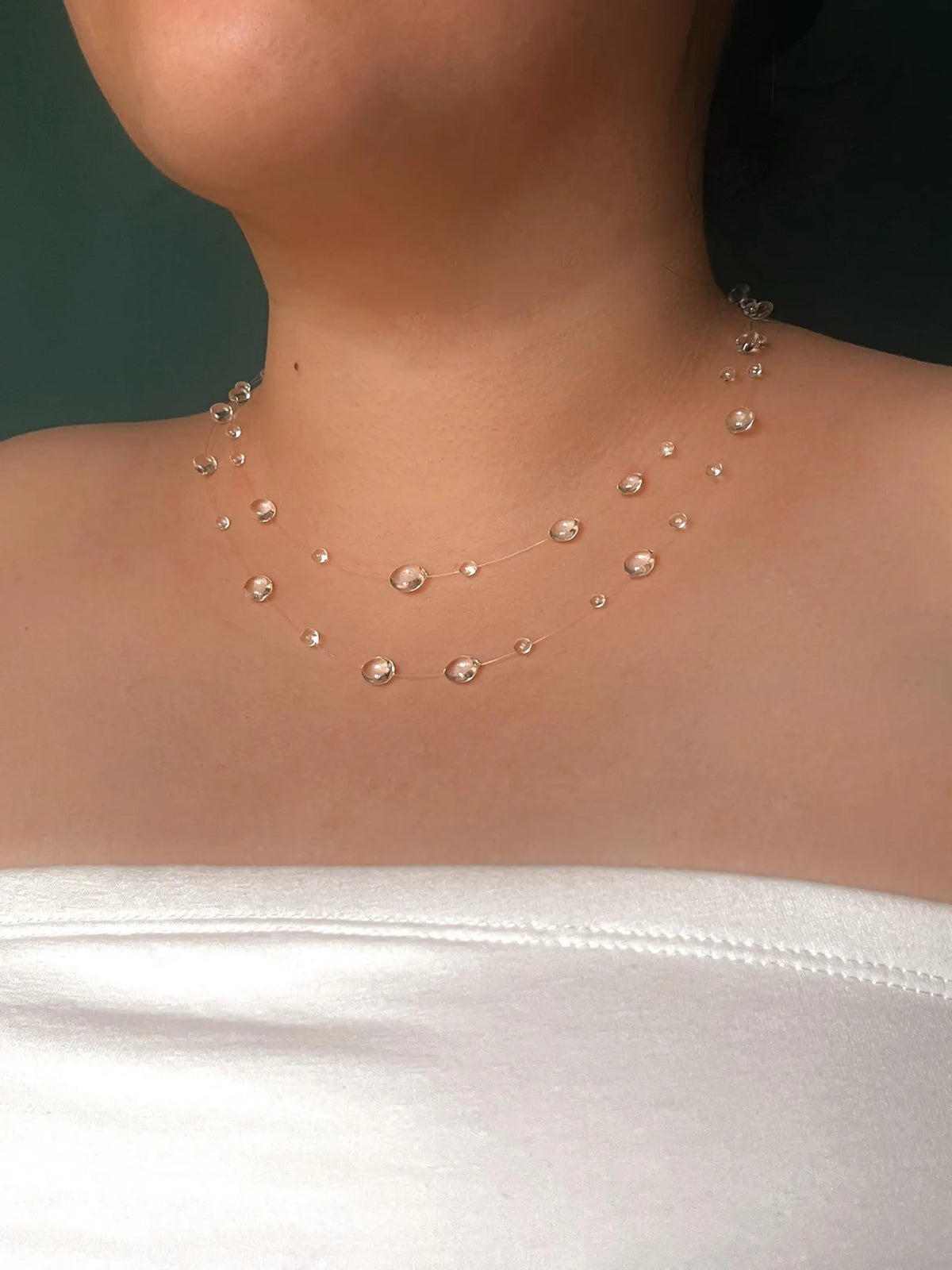 "Handmade"Crystal Dewdrop Double-Layer Necklace – Delicate Clear Raindrop Layered Necklace