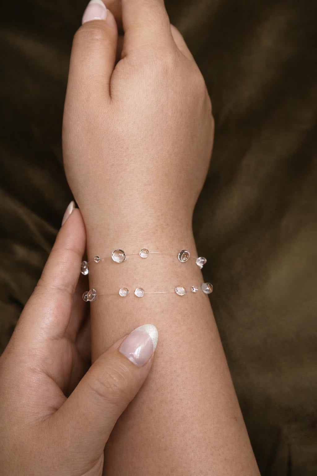"Handmade"Crystal Raindrop Bracelet – Delicate Clear Beaded Double-Strand Bracelet