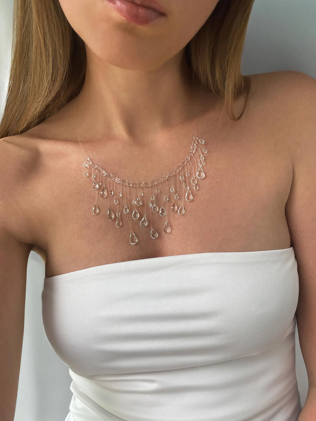"Handmade" Crystal Raindrop Statement Choker | Clear Liquid Glass Jewelry
