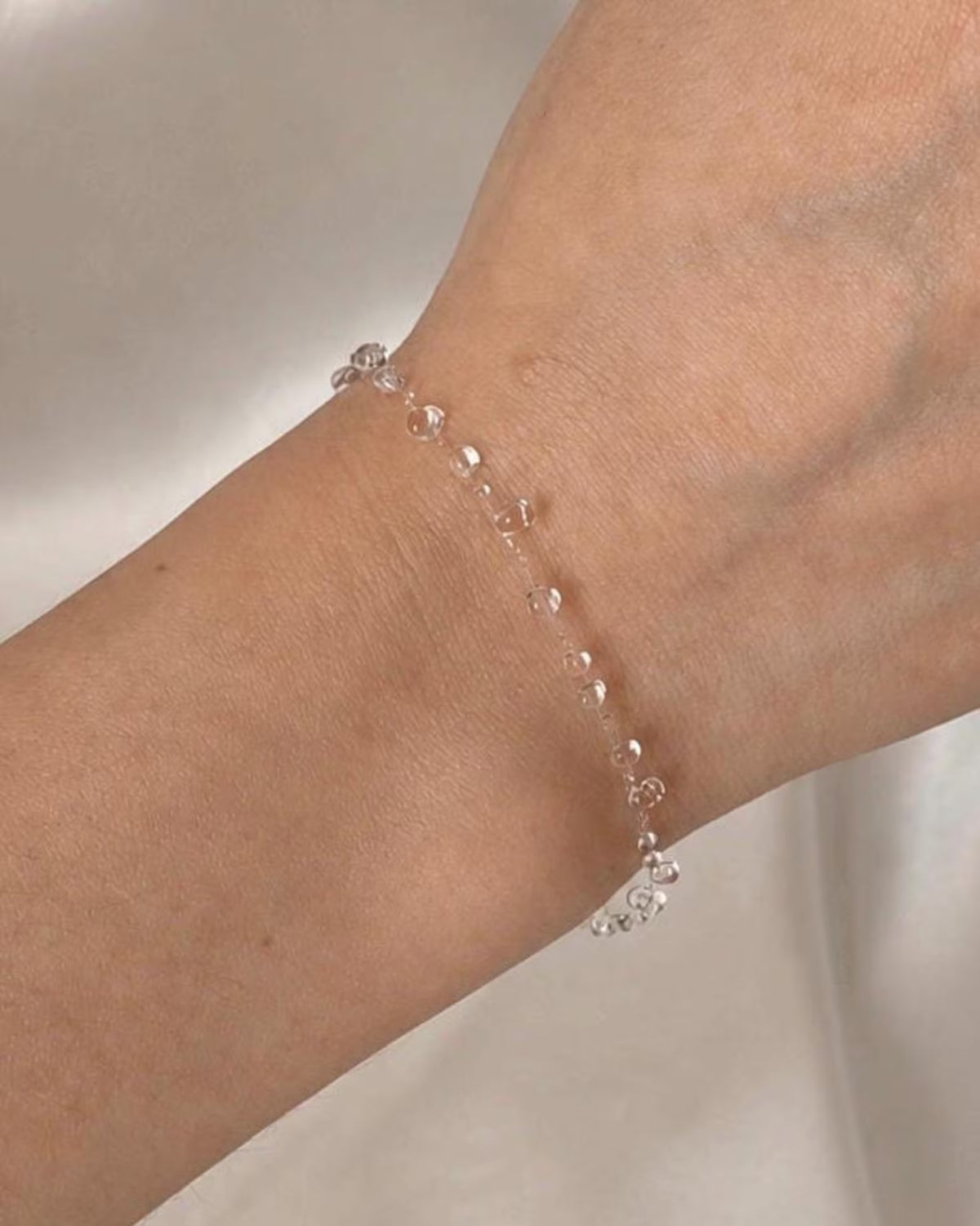 "Handmade"Crystal Dewdrop Bracelet – Delicate Clear Beaded Silver-Tone Bracelet