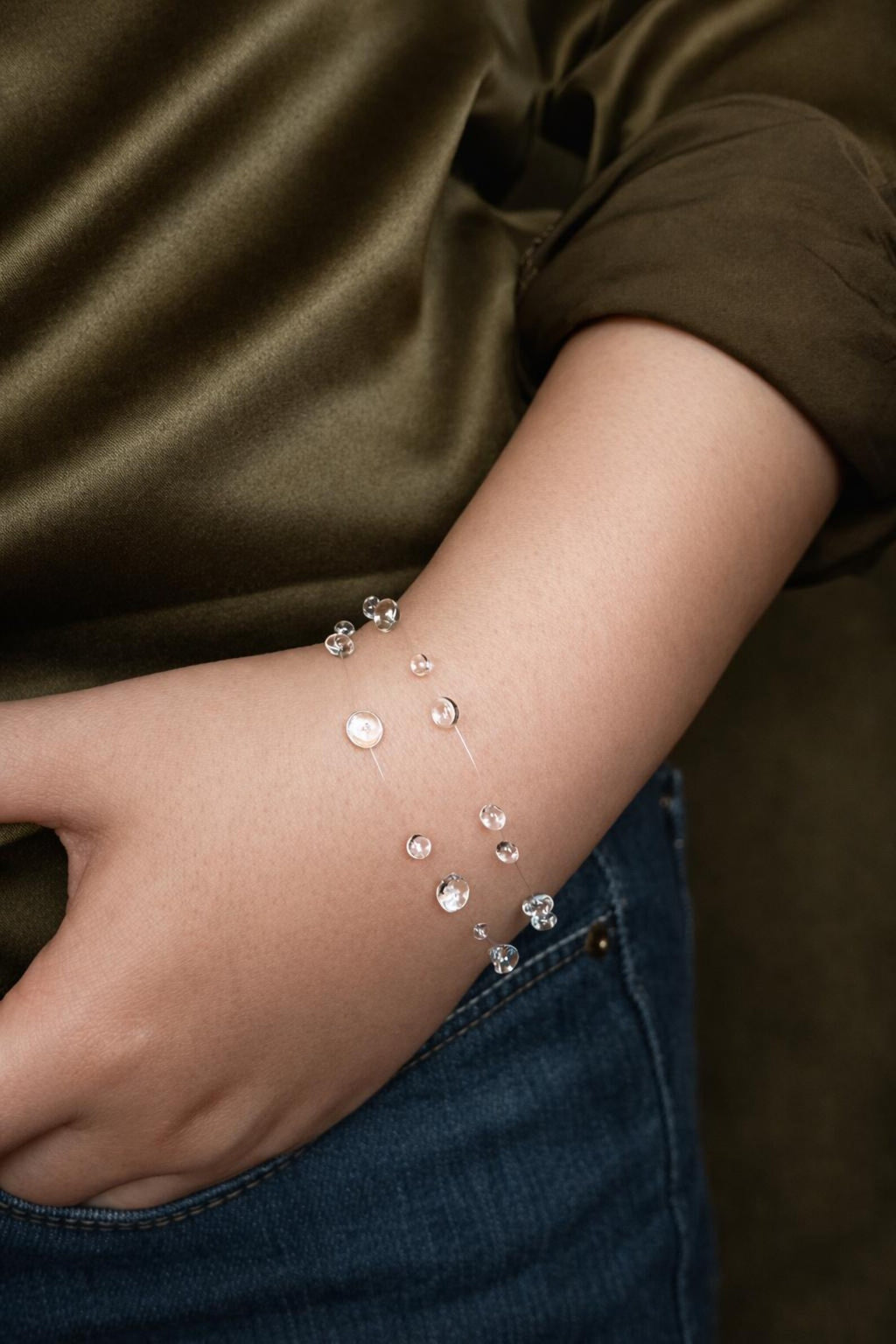 "Handmade"Crystal Raindrop Bracelet – Delicate Clear Beaded Double-Strand Bracelet