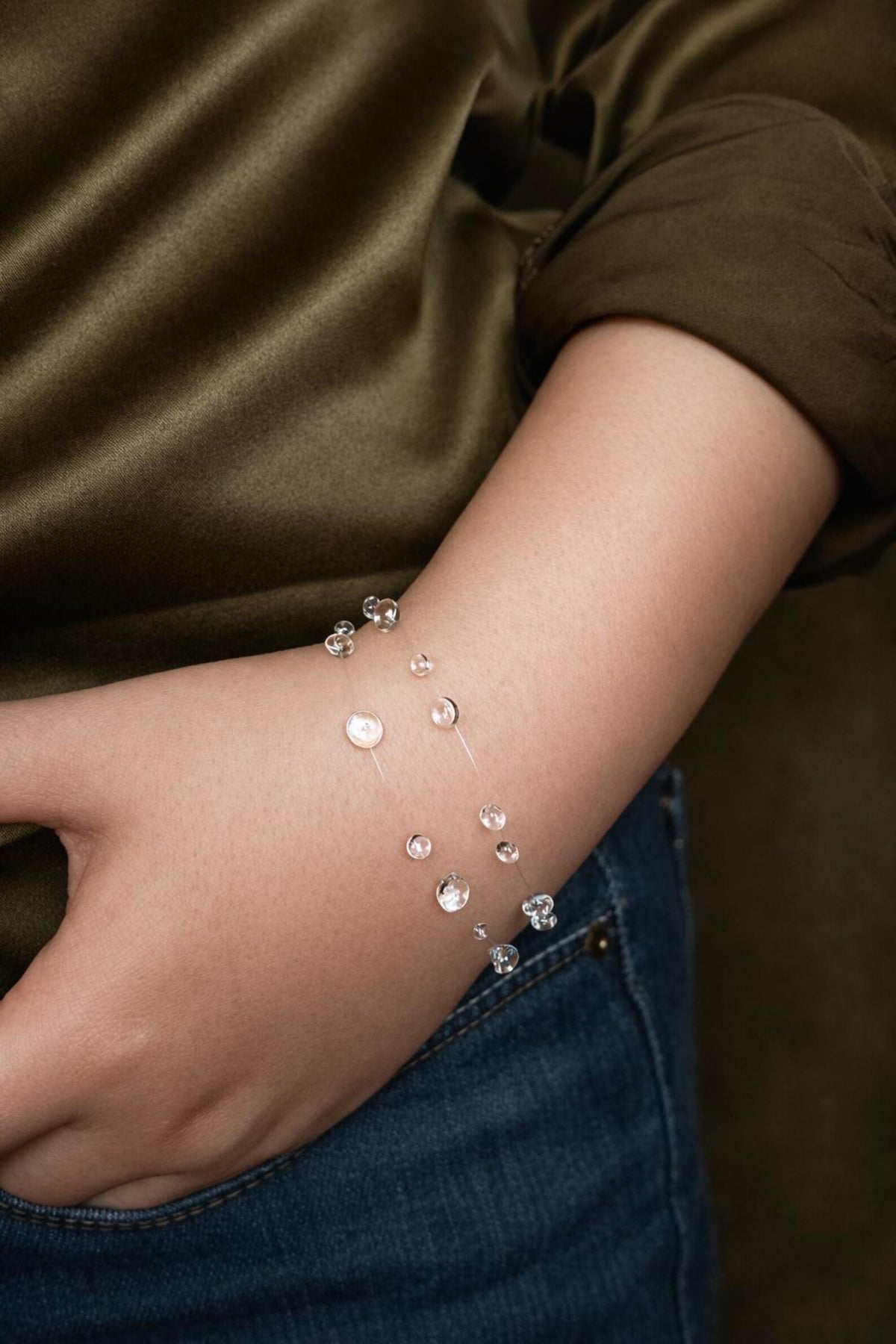 "Handmade"Crystal Raindrop Bracelet – Delicate Clear Beaded Double-Strand Bracelet