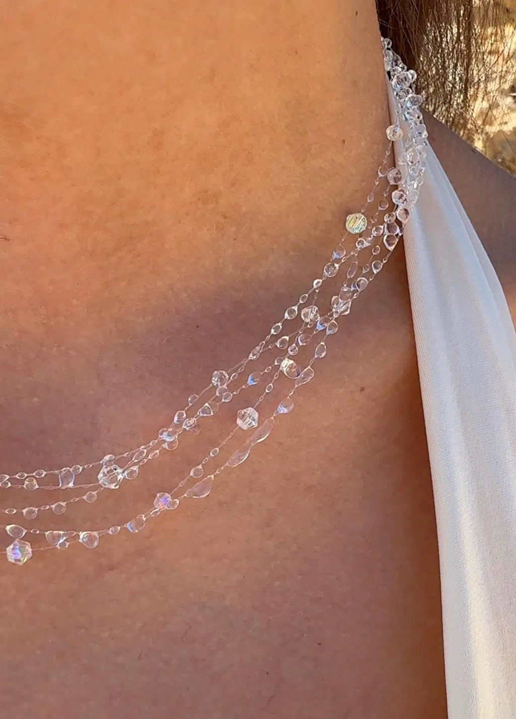 "Handmade"Crystal Rainfall Layered Necklace – Delicate Transparent Dewdrop Necklace