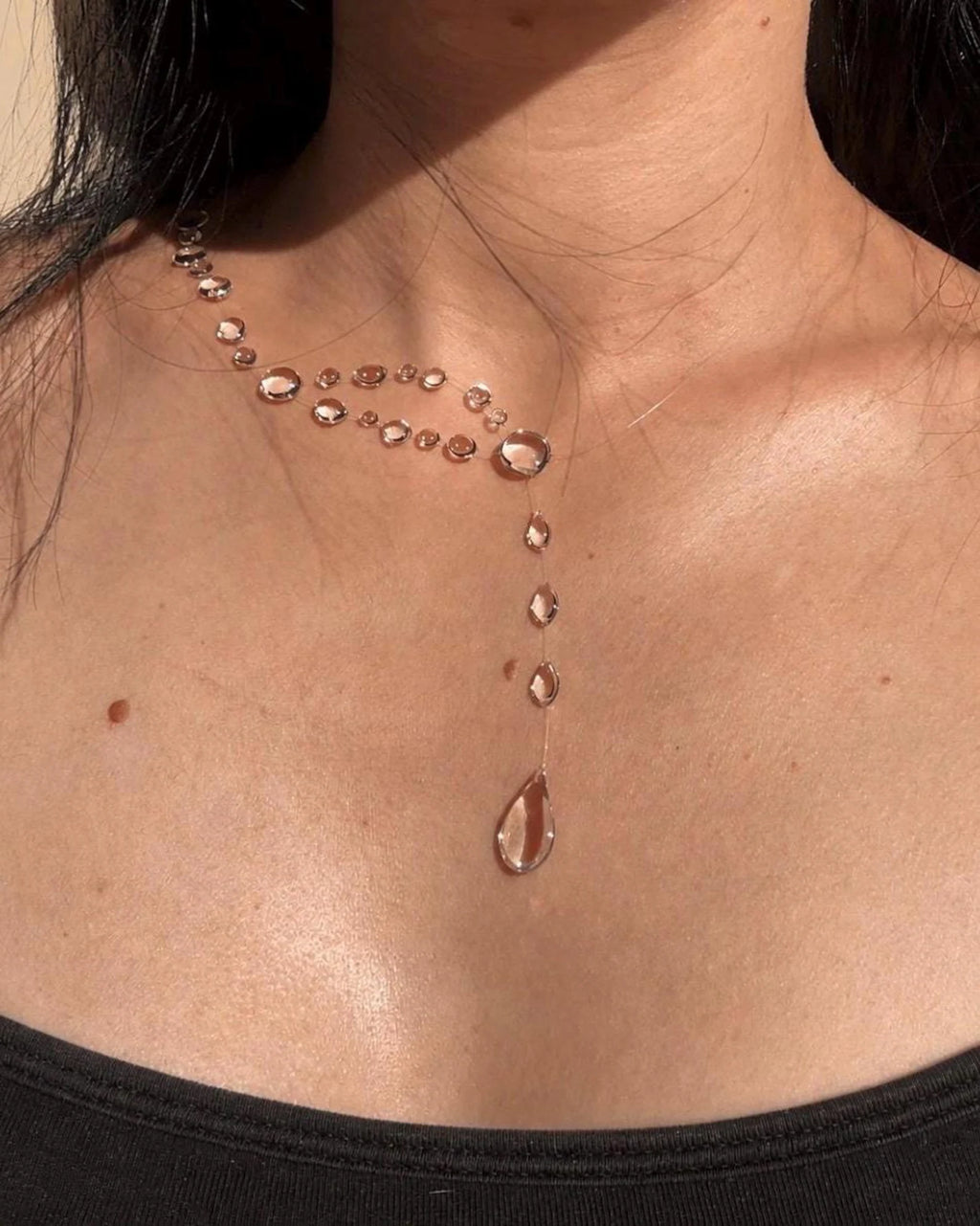 "Handmade"Crystal Rainfall Drop Necklace – Delicate Clear Beaded Y-Style Necklace