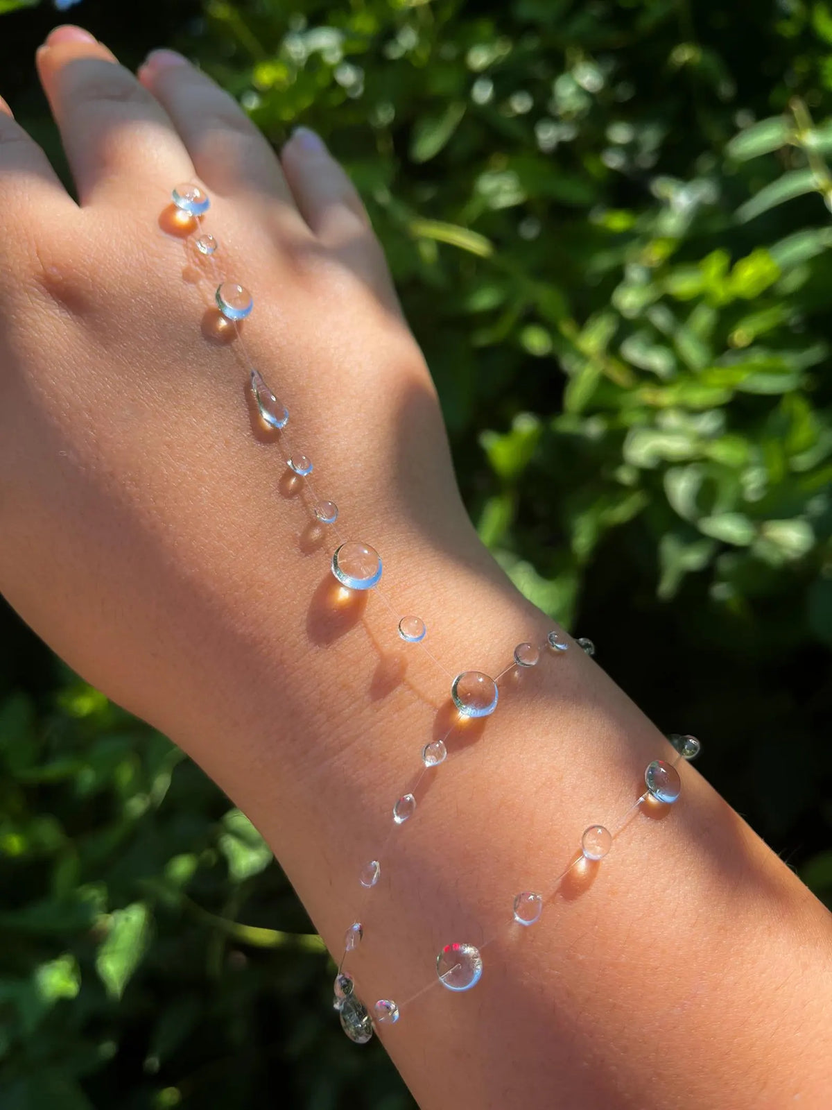 "Handmade"Crystal Dewdrop Hand Chain Bracelet – Delicate Clear Beaded Hand Harness