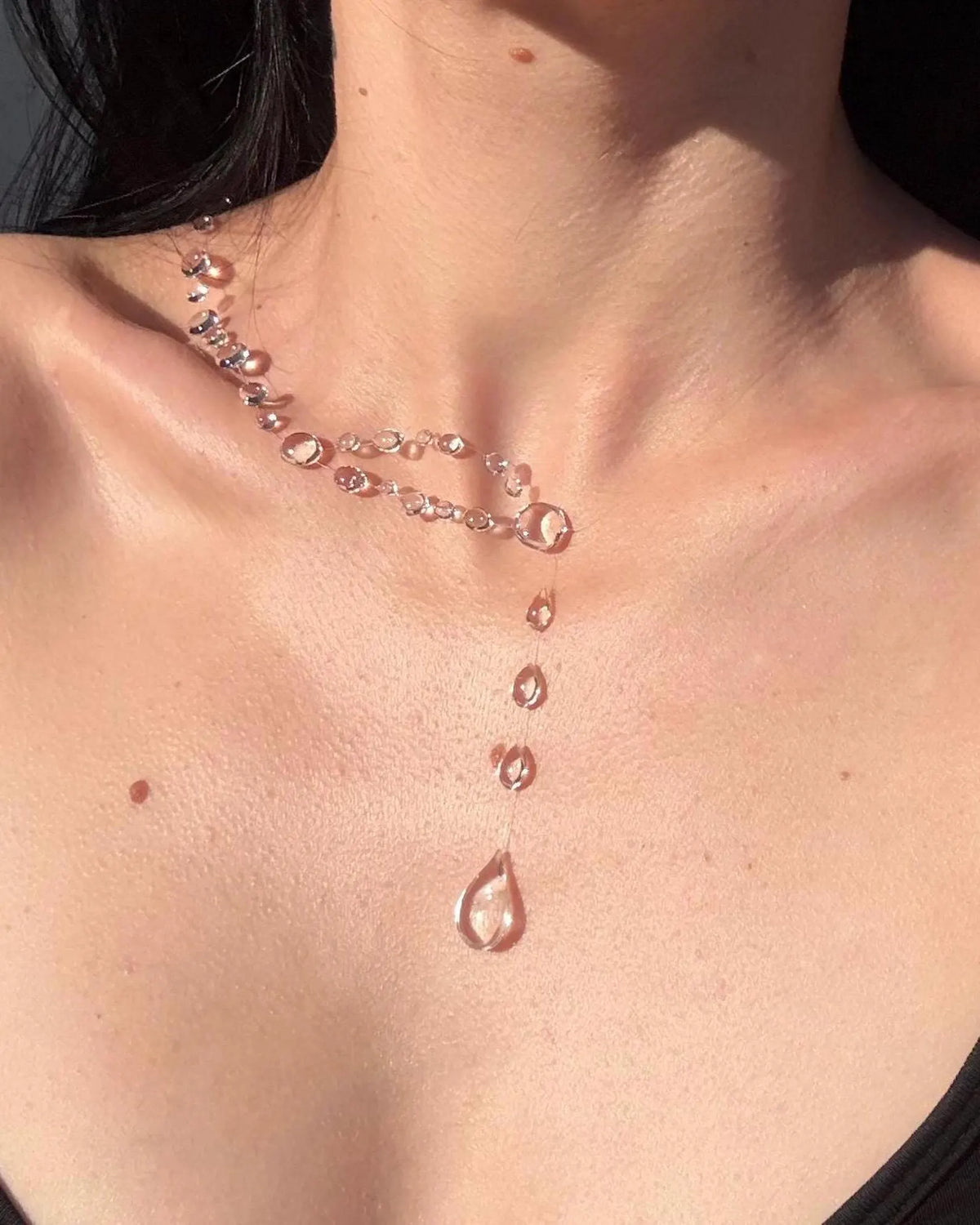 "Handmade"Crystal Rainfall Drop Necklace – Delicate Clear Beaded Y-Style Necklace