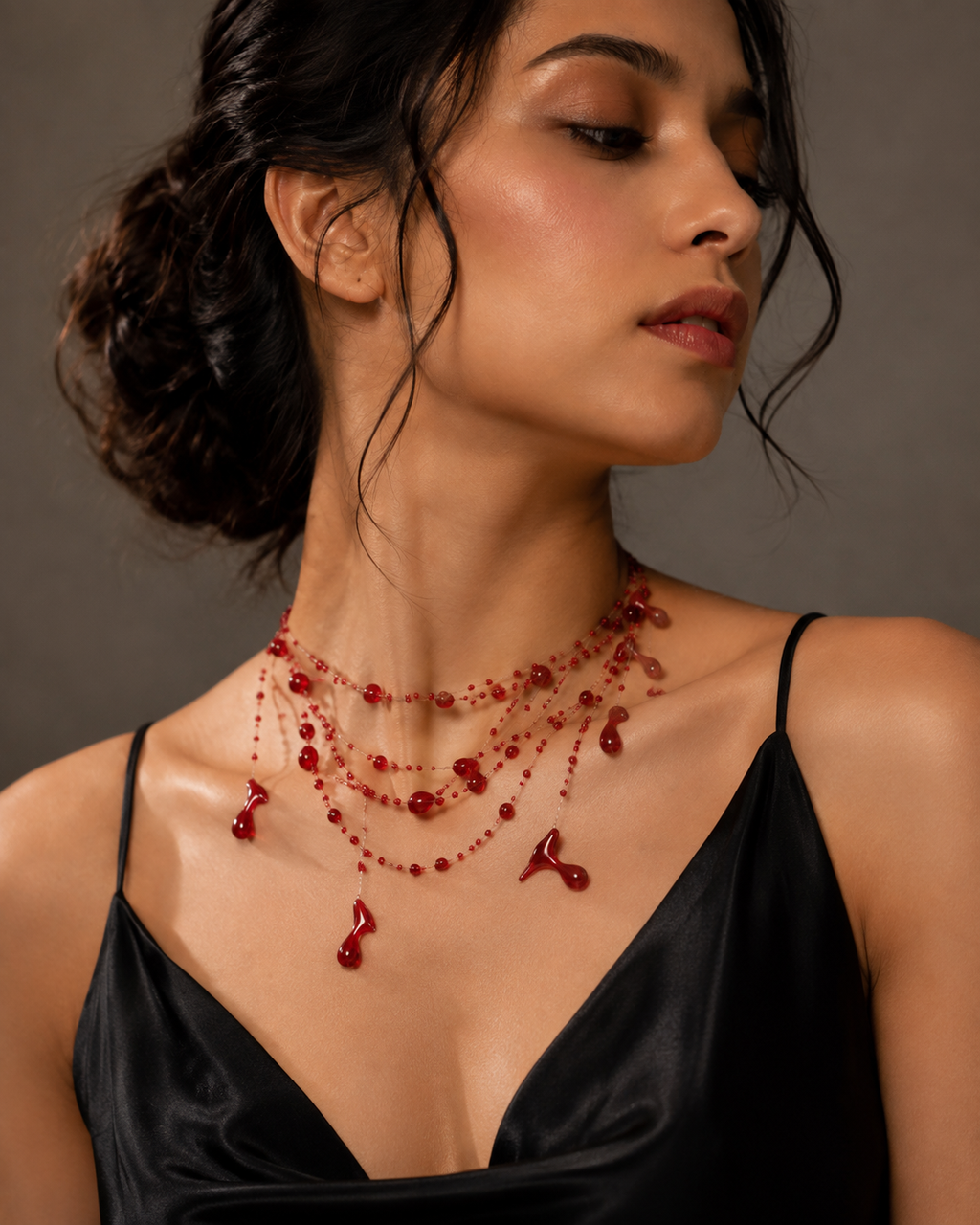 "Handmade"Crimson Cascade Resin Statement Necklace