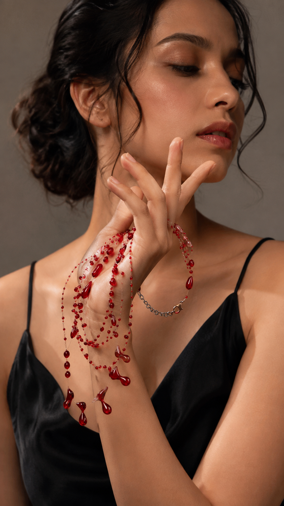 "Handmade"Crimson Cascade Resin Statement Necklace