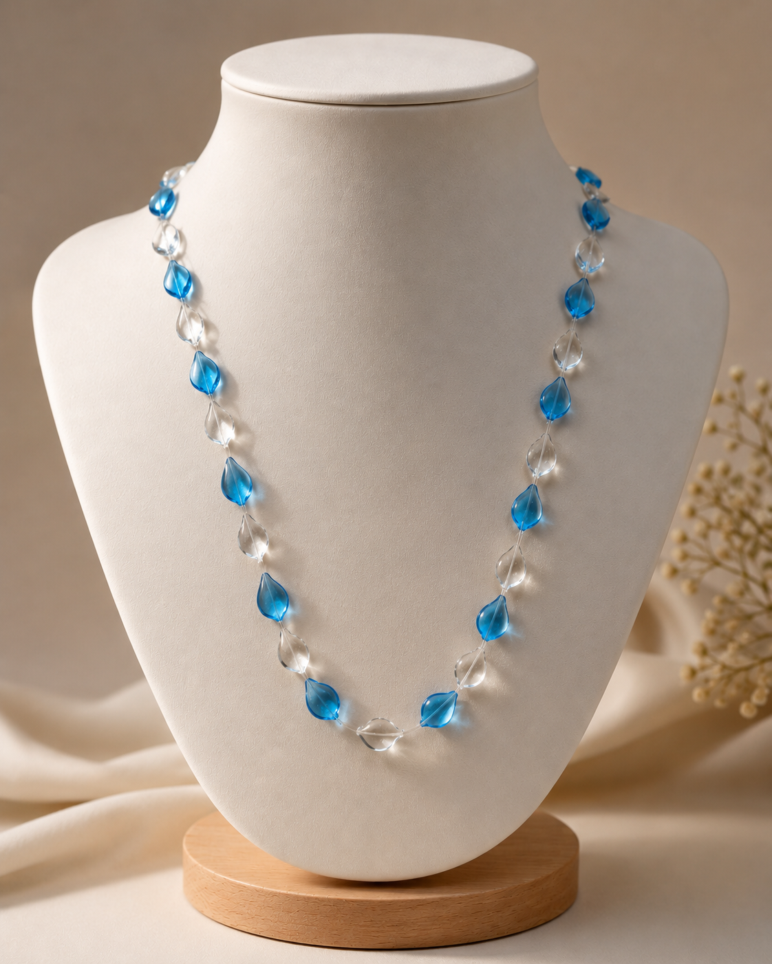 "Handmade"Blue Crystal Raindrop Necklace – Elegant Teardrop Beaded Jewelry