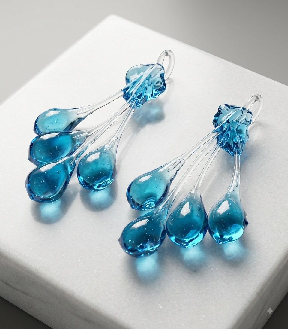 "Handmade"Blue Crystal Raindrop Necklace – Elegant Teardrop Beaded Jewelry