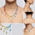 "Handmade"Rainbow Cascade Resin Statement Necklace