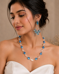 "Handmade"Blue Crystal Raindrop Necklace – Elegant Teardrop Beaded Jewelry