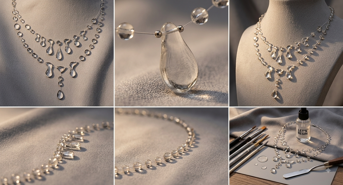 Crystal Raindrop Cascade Necklace – Elegant "Handmade" Resin Jewelr