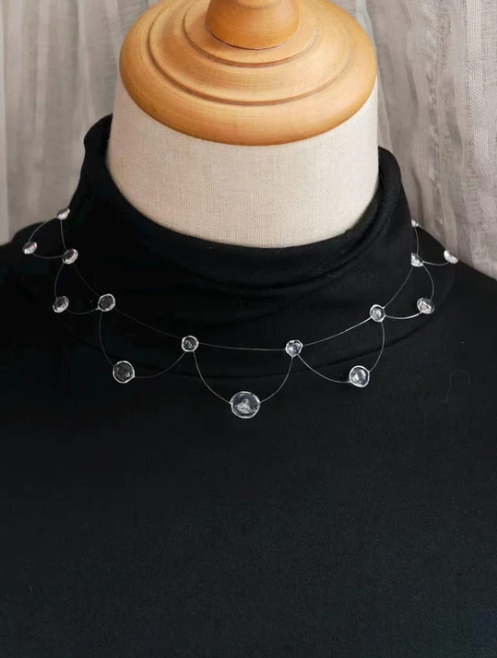 "Handmade"Elegant Crystal Drop Thread Necklace