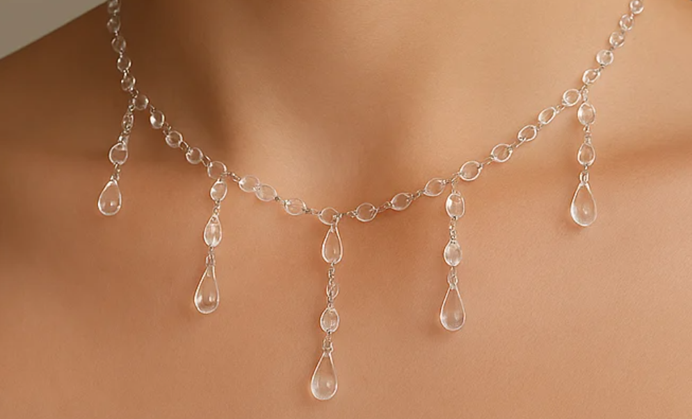 💧 Crystal Raindrop Cascade Necklace –"Handmade" Resin Statement Jewelry