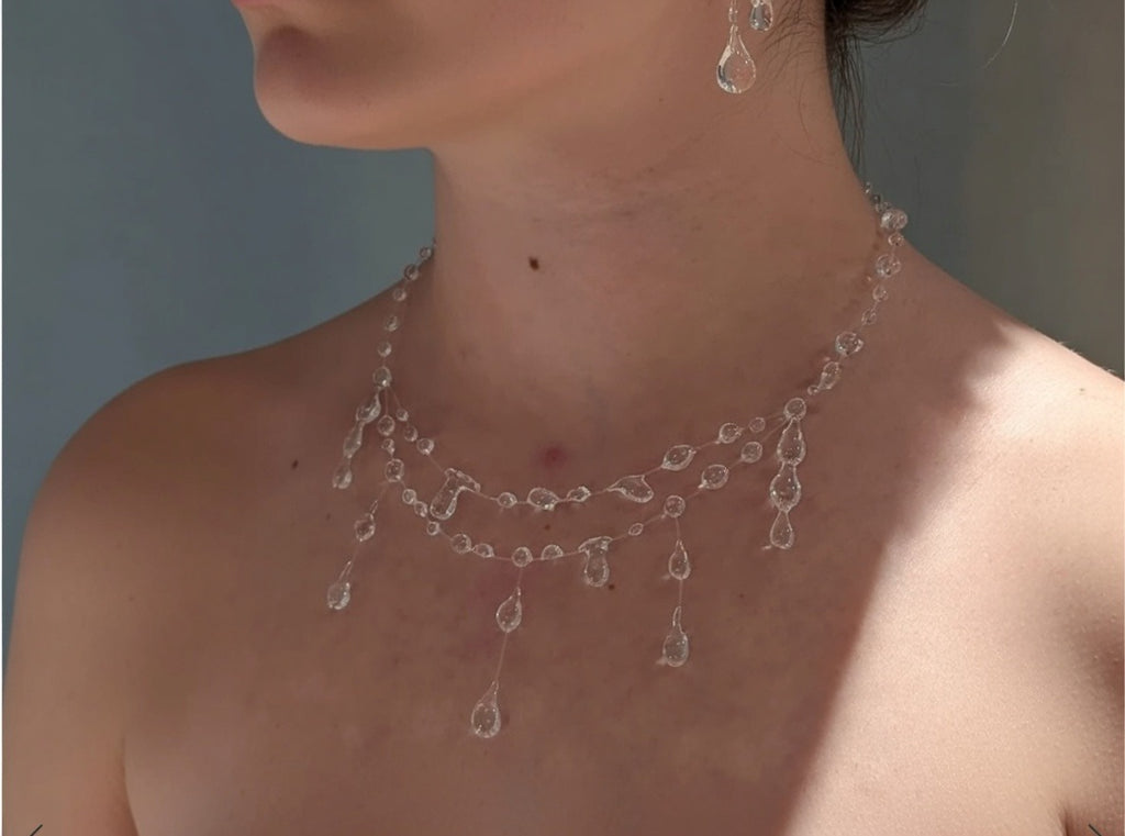 "Handmade"Elegant Double-Layer Crystal Teardrop Necklace