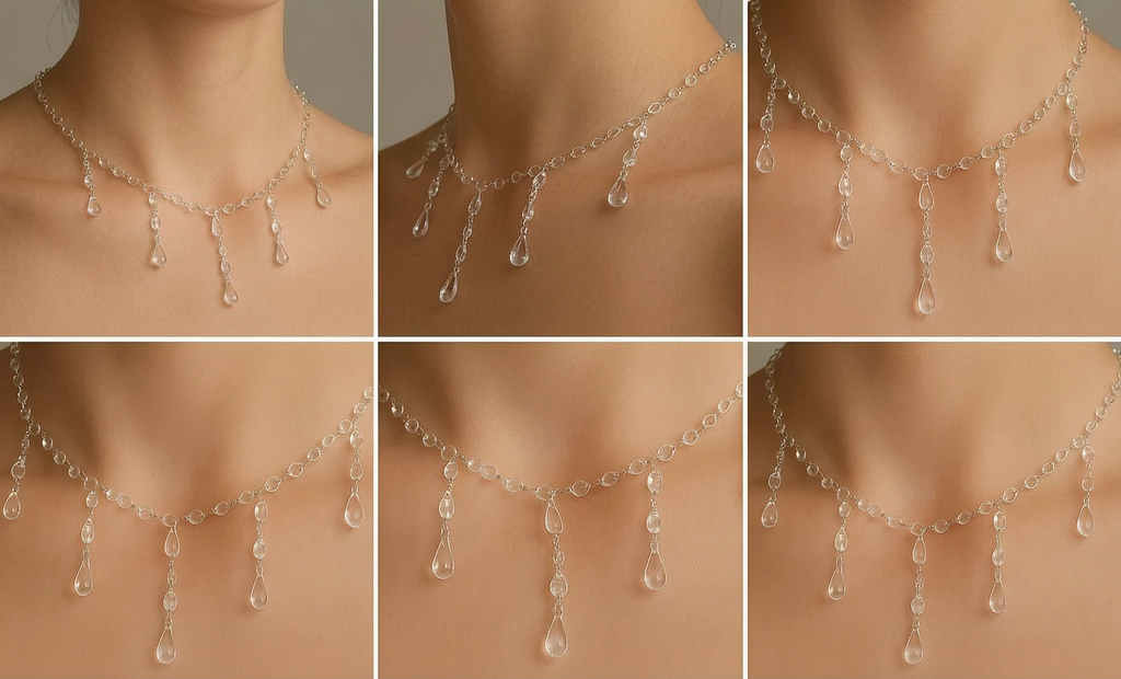 💧 Crystal Raindrop Cascade Necklace –"Handmade" Resin Statement Jewelry