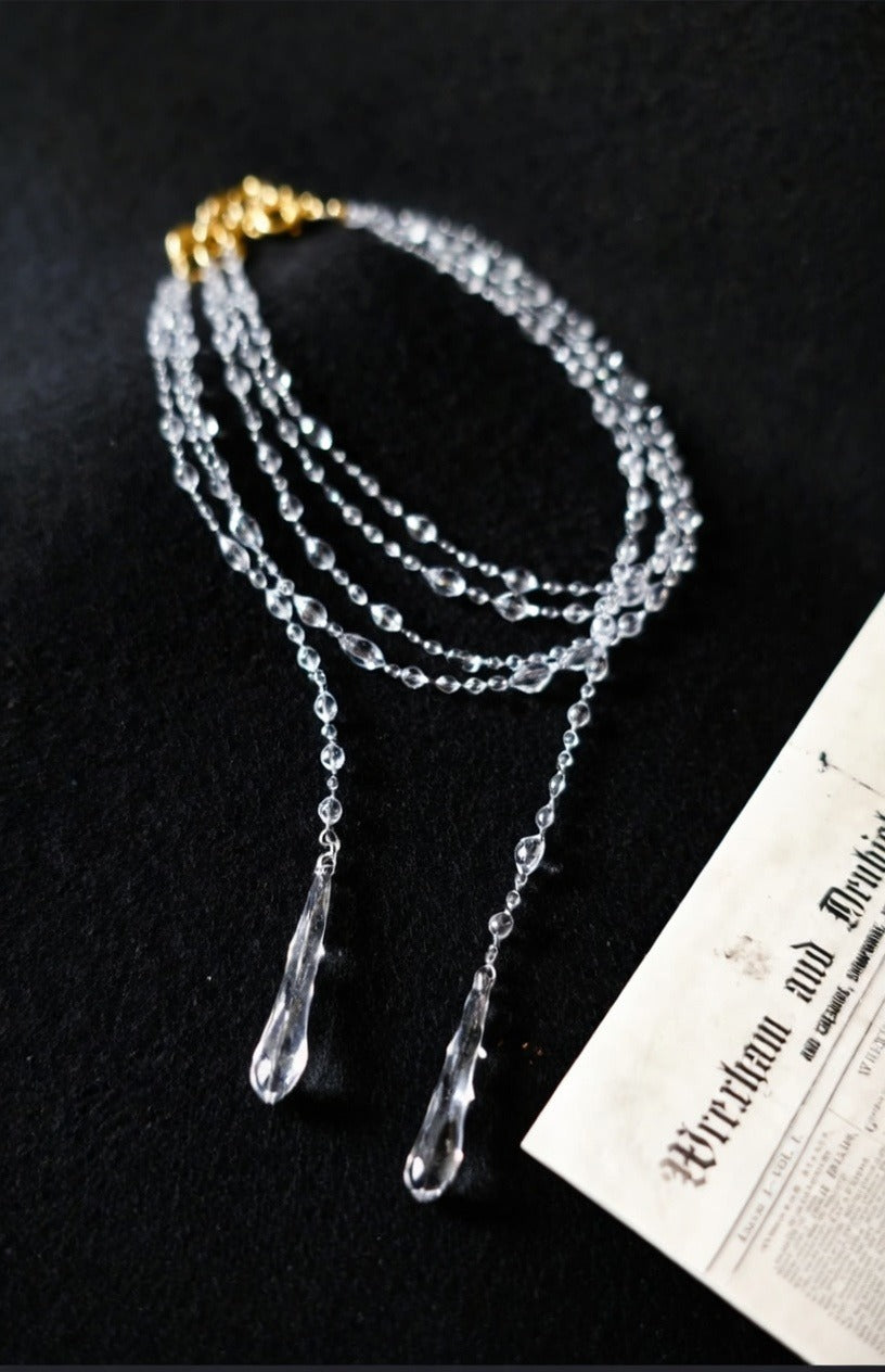 "Handmade"Elegant Crystal Cascade Layered Necklac