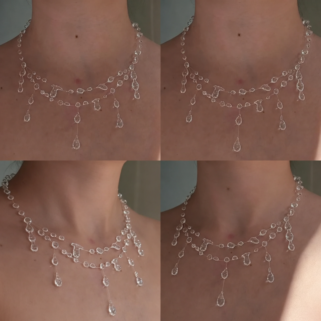 "Handmade"Elegant Double-Layer Crystal Teardrop Necklace