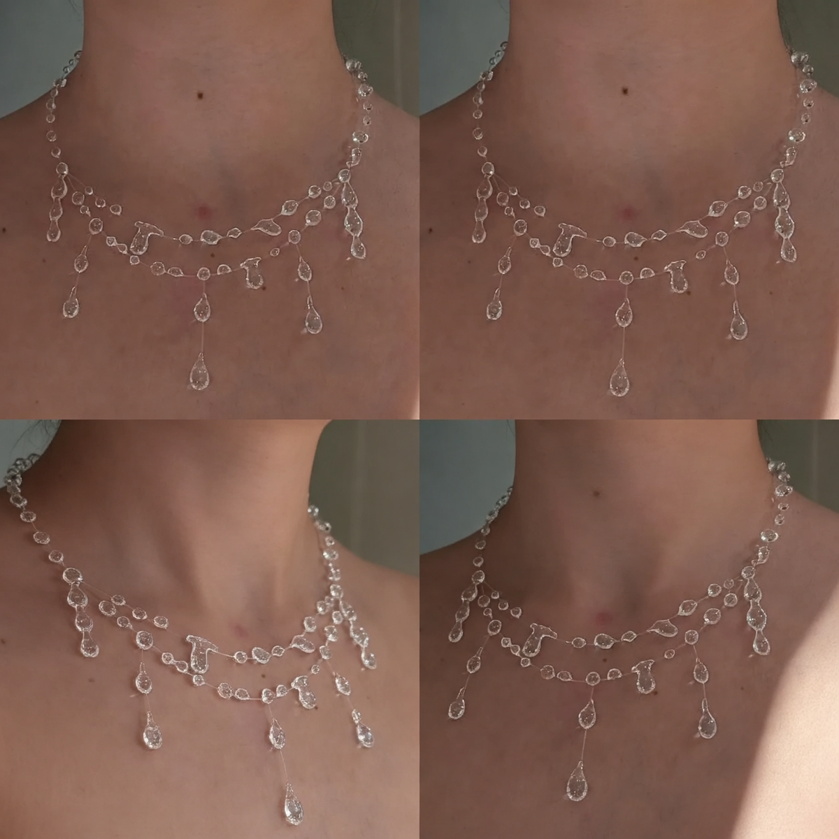 "Handmade"Elegant Double-Layer Crystal Teardrop Necklace