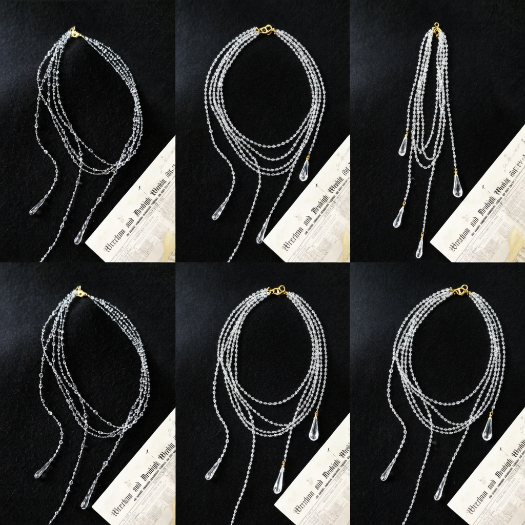 "Handmade"Elegant Crystal Cascade Layered Necklac