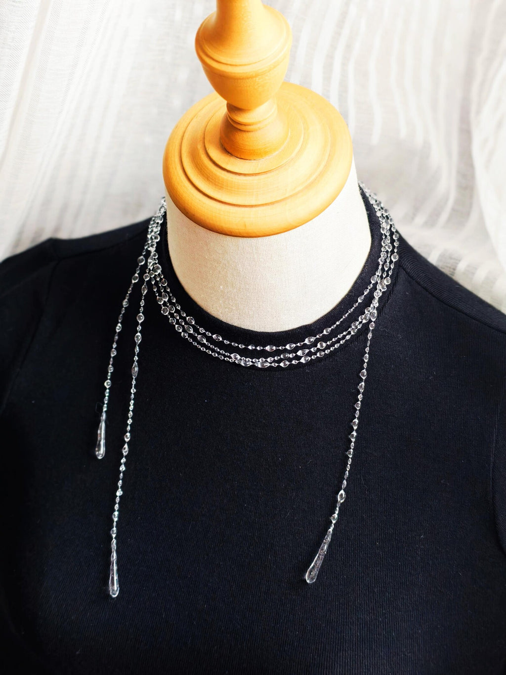 "Handmade"Elegant Crystal Cascade Layered Necklac