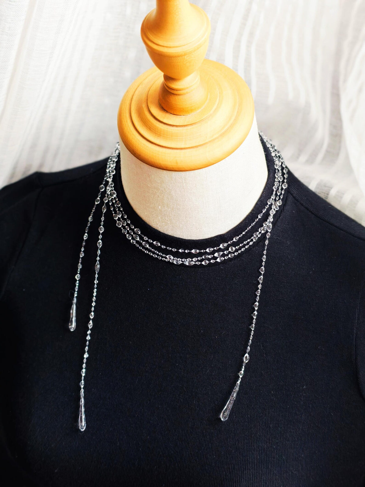"Handmade"Elegant Crystal Cascade Layered Necklac