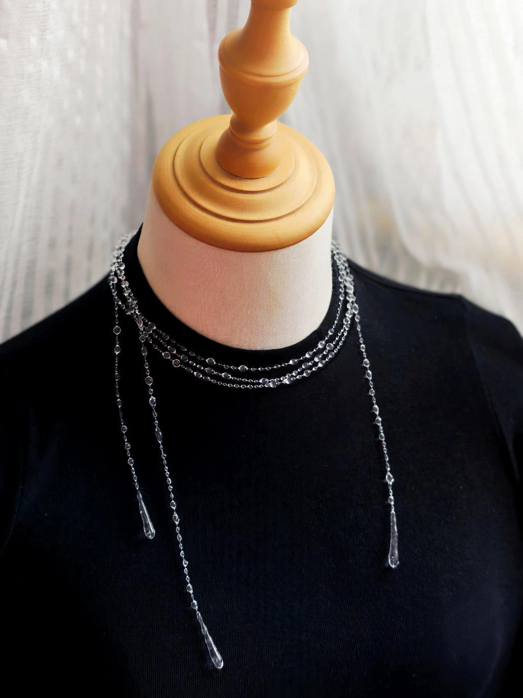 "Handmade"Elegant Crystal Cascade Layered Necklac