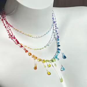 "Handmade"Rainbow Cascade Resin Statement Necklace