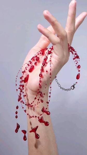 "Handmade"Crimson Cascade Resin Statement Necklace