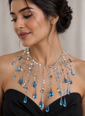 "Handmade"Crystal Blue Raindrop Cascade Statement Necklace** 💧✨