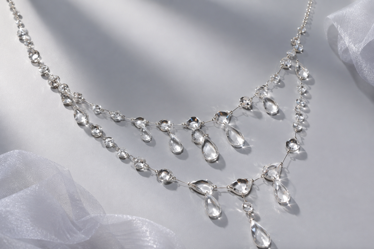 Crystal Raindrop Cascade Necklace – Elegant "Handmade" Resin Jewelr