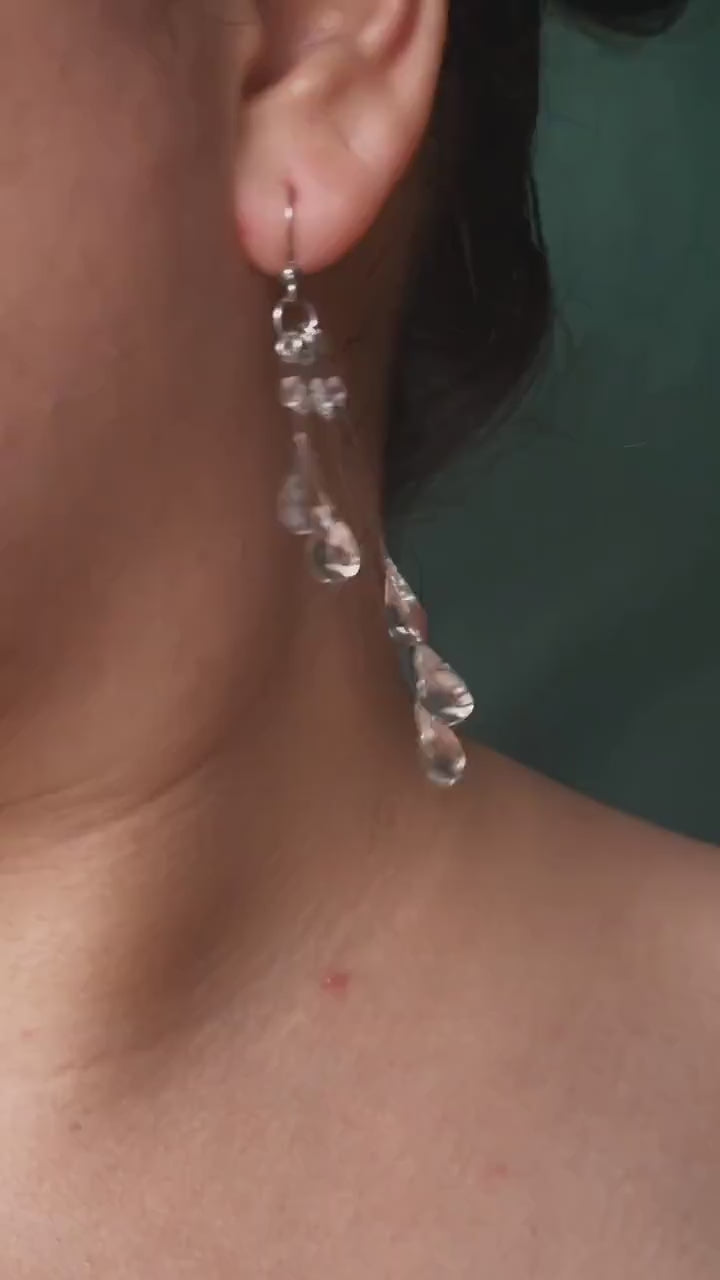 "Handmade"Celestia Cascade Teardrop Crystal Earrings