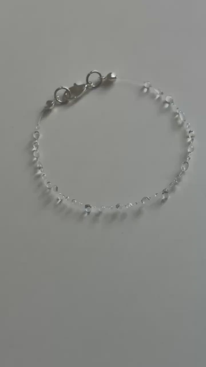 "Handmade"Crystal Dewdrop Bracelet – Delicate Clear Beaded Silver-Tone Bracelet