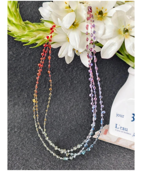 "Handmade"Aurora Dewdrop Crystal Layered Necklace