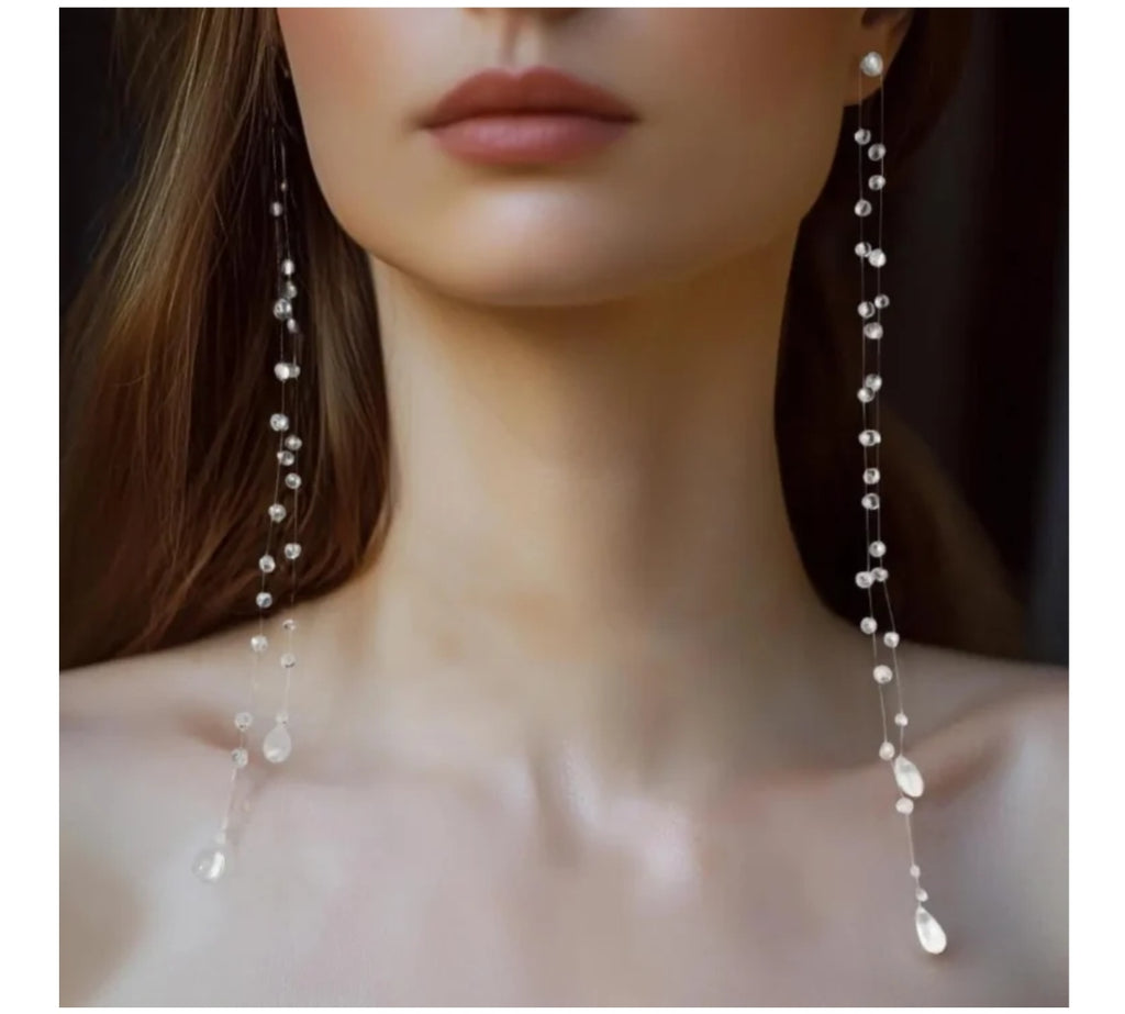 "Handmade"Crystal Raindrop Cascade Earrings – Long Luxe Edition