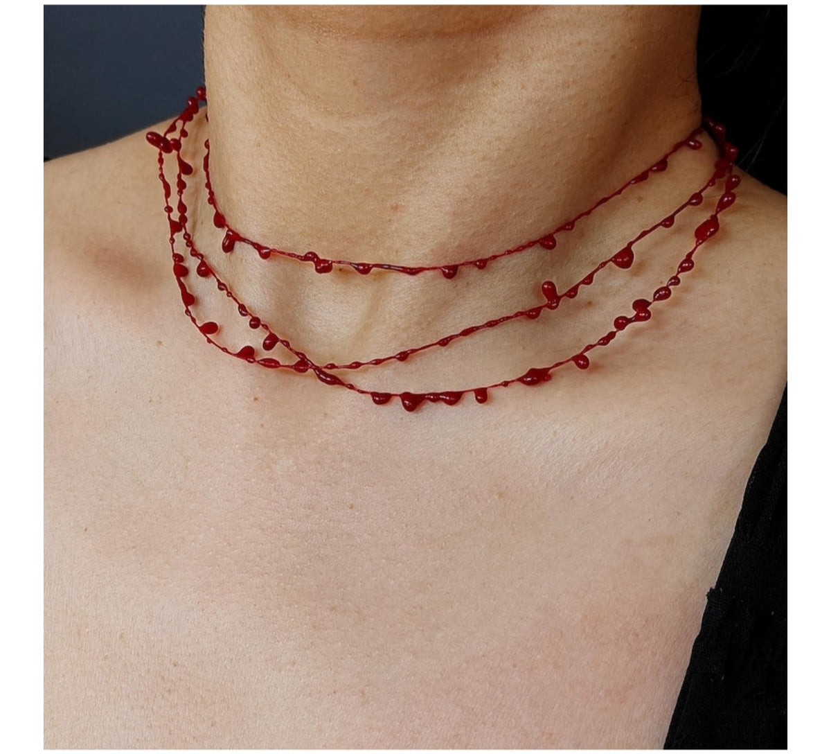 "Handmade"Crimson Luxe Triple-Layer Teardrop Necklace
