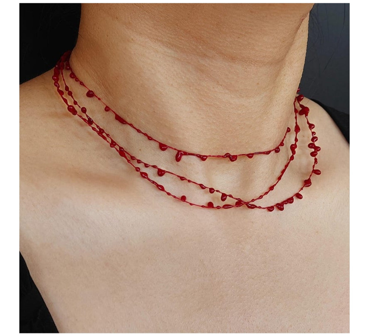 "Handmade"Crimson Luxe Triple-Layer Teardrop Necklace