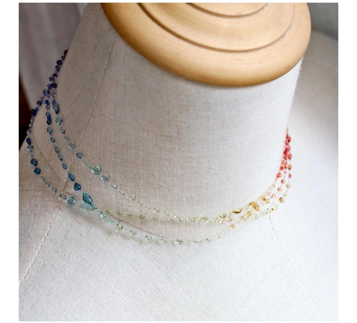 "Handmade"Aurora Dewdrop Crystal Layered Necklace