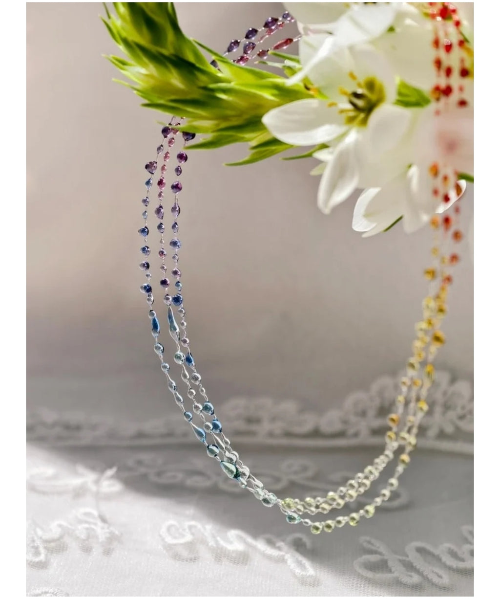 "Handmade"Aurora Dewdrop Crystal Layered Necklace