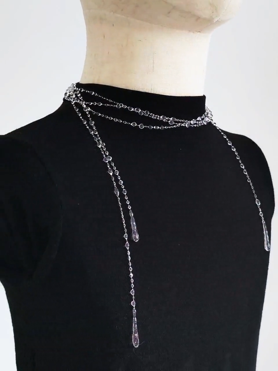 "Handmade"Elegant Crystal Cascade Layered Necklac